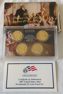 2007 Presidential $1 Coin Proof Set 4 coins - original package with COA