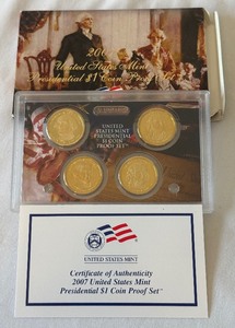 2007 Presidential $1 Coin Proof Set 4 coins - original package with COA
