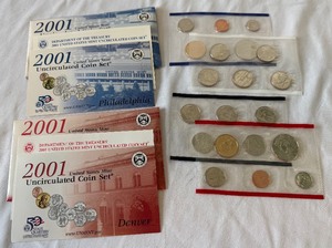 2001 PD Uncirculated US Mint set OGP (20 coins) - original package with COA and envelope