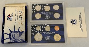 2002 Proof Set (10 coins) - original package with COA, box is dirty