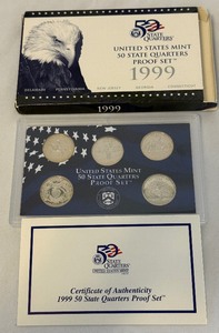 1999 State Quarters Proof Set (DE, PA, NJ, GA, CT) - original package with COA