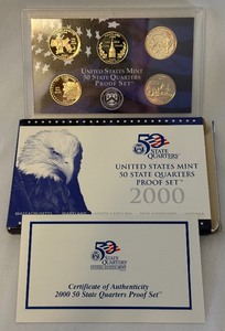 2000 State Quarters Proof Set (MA, MD, SC, NH, VA) - original package with COA
