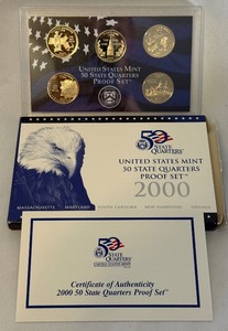 2000 State Quarters Proof Set (MA, MD, SC, NH, VA) - original package with COA