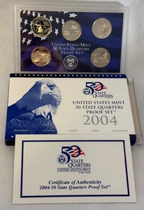 2004 State Quarters Proof Set (MI, FL, TX, IA, WI) - original package with COA