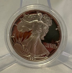 1990 S-American Eagle Liberty Proof Silver Dollar - just the coin in a protective plastic case