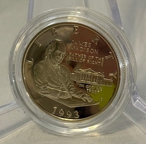 1993 S-Bill of Rights James Madison Proof Half Dollar - just the coin in a protective plastic case