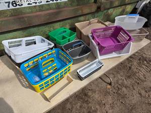 Large Assortment of Plastic Storage Containers Most of them Have Handles