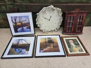 Home Decor 4 Nature pictures Metal Flower Clock Wooden Box