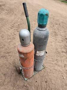 Oxygen and Acetylene Tanks with Rolling Cart