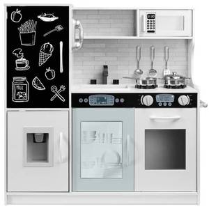 Pretend Play Kitchen Wooden Toy Set for Kids w Telephone, Utensils, Oven, Microwave - White