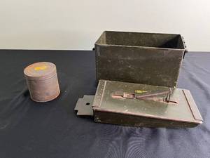 OD Green Military Storage Boxes with Lids (2) - Kodak Film Can & 3 Vintage Die-Cast Cars