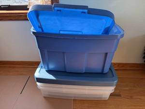 Blue Plastic Storage Bins With Lids - 3-Piece Stackable Set