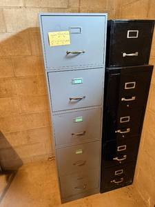 Tall Filing Cabinets - Blue Gray 66H x 17W x 24D in & Black 65H x 15W x 24D in (Lot of 3)
