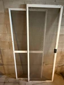 Screen Doors (Lot of 2) - White Aluminum Frame, 29.5W x 78H (Right) & 31W x 75H (Left)