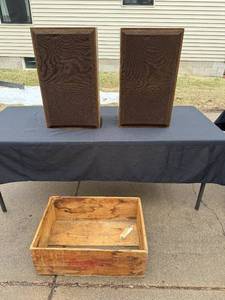 Pair of Vintage Wood-Veneer Speakers - Brown Grille Cloth