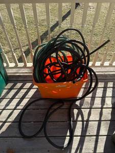 Garden Hoses Assortment in Orange Bucket - Black & Green Rubber Hoses