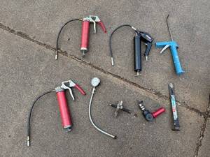 Grease Guns & Automotive Tools Set - RedBlack Guns, Gauge & Hose, Caulking Gun