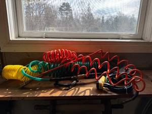 Coiled Air Hoses (Lot of 3) - Red, Yellow & Green Spiral Hoses with Connectors