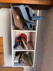 Assorted Hand Tools & Brushes - White 3-Tier Shelf