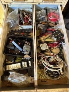 Assorted Electrical Components & Wiring - Terminal Blocks, Relays, Harnesses - contents only does not inc filing cabinet