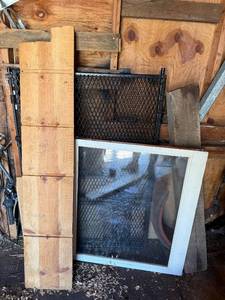 Window Screens & White Framed Window with Wood Planks - Assorted Hardware