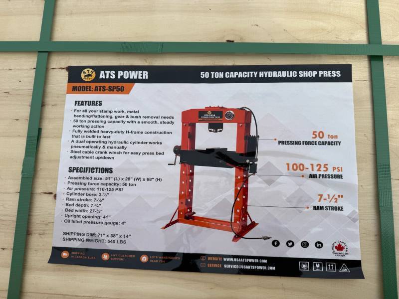ATSPOWER 50 Ton Capacity Hydraulic Shop Press (ATS-SP50)