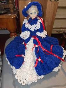 Vintage Collectible Doll LARGE Handmade Blue and White Gown with Matching Bonnet