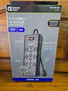 Commercial Electric 6 12 Outlet Surge Protector NEW