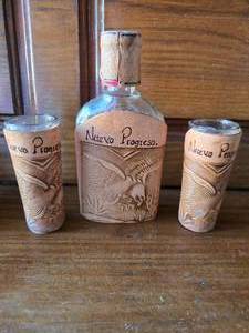 Mexican Tequila Decanter and 2 Shot Glasses