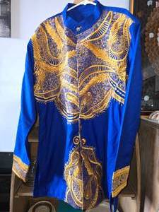 Jantoco 3XL Long Sleeve African Dashiki Shirt with Gold Metallic Embrodiery