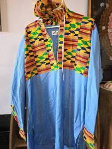 Jantaco 3X Hooded Kente Print Long Sleeve Dashiki Shirt Vibrant African Pattern