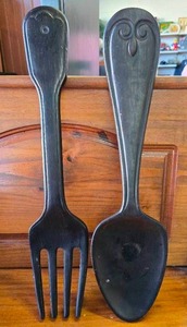 Very Large Decorative Wooden Spoon and Fork