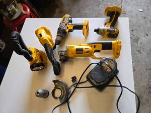 DeWalt Cordless Power Tools including Drill, Impact Driver, Angle Grinder, and Accessories - Batteries Untested, Units Worked in Testing