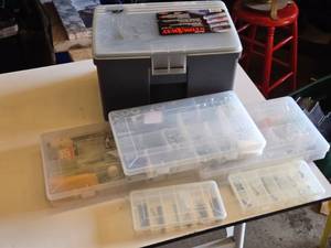 Plano StowAway Organizer Box with Assorted Hardware variety of screws, bolts, nuts, washers, anchors