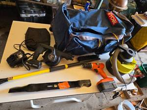 Ryobi Tool Bag, Black & Decker Drill, Blower, and Accessories