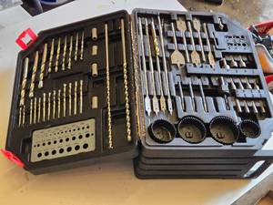 Drill Bit and Hole Saw Set including Various Sizes and Types In Case - Various Pieces Missing