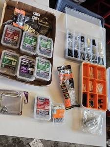 Various Hardware Fasteners and Anchors Lot including Teks Screws, Drywall Anchors, and Assorted Bolts