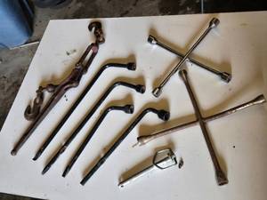 Lot of Automotive Tools including Lug Wrenches and Load Binder
