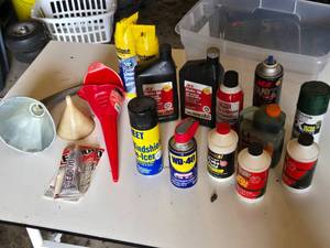 Automotive Fluids and Maintenance Supplies including Motor Oil, WD-40, and Brake Fluid - Partials