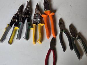 Tin Snips and Pliers including Wiss Aviation Snips, Kobalt Pliers, and Masterforce Pliers