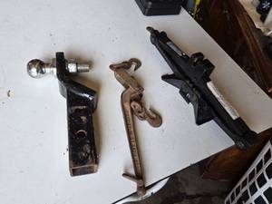 Trailer Hitch with Ball Mount, Chain Binder, and Scissor Jack