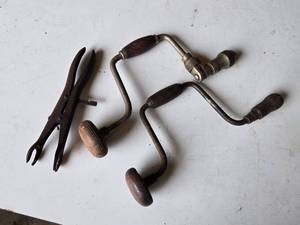 Antique Hand Brace Drills and Vintage Plier Tool Set