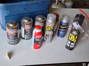 Barrier Bond Rubberized Undercoating, STA-BIL Small Engine Pro, Flex Seal Clear, Varathane Polyurethane, and Fill and Seal Spray Cans