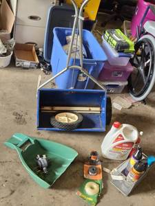 Orbit Sprinkler Timer, Seeder with One Wheel, Weed Eater Line, and Hot Shot Insect Killer Lot -