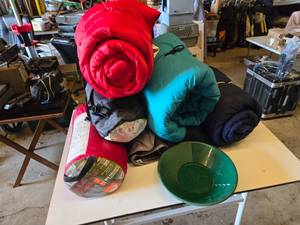 Sleeping Bags and Gold Rush Panning Pan