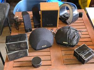 Lot of Various Audio Speakers including Technics, Aiwa, and RadioShack