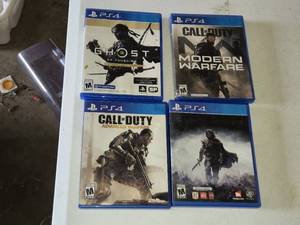 Call of Duty Modern Warfare, Ghost of Tsushima, Shadow of Mordor, and Call of Duty Advanced Warfare PS4 Games