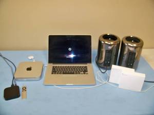 Apple MacBook Pro, Mac Mini, (2) Mac Pro A1481 Workstations, Apple TV Box with Remote and (2) iMac Pro VESA Mount Adapters