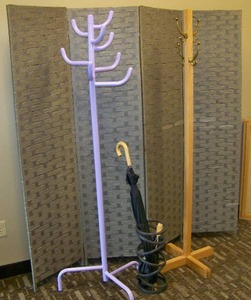 Room Divider, (2) Coat Racks and Umbrella Holder with (2) Umbrellas