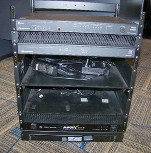 Slide-out AV Rack with Crestron DM 4K Presentation Unit, Professional Amplifier  Amp and Surge-X Surge Eliminator  Power Conditioner